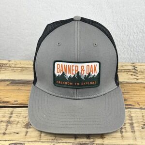 Banner & Oak Hat Cap Snap Back Mens One Size Gray Black Trucker‎ Mesh Patch